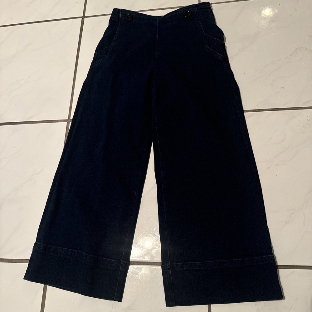 Maeve Anthropologie Pants Womens 26x24 Navy Wide Leg Cropped High Rise Sailor